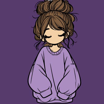 girl with baggy sweatshirt and messy bun