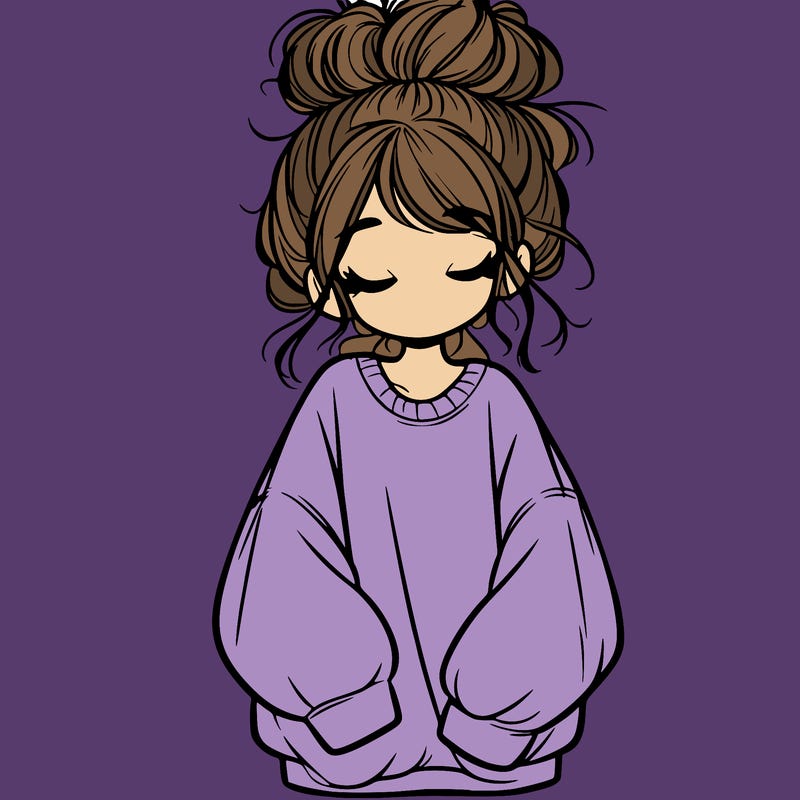 girl with baggy sweatshirt and messy bun