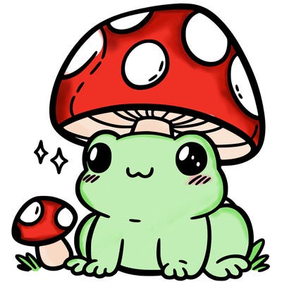 a cute frog with a mushroom hat