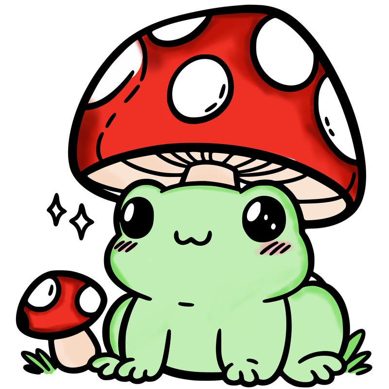 a cute frog with a mushroom hat