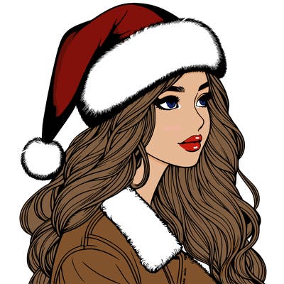 realistic girl in santa hat