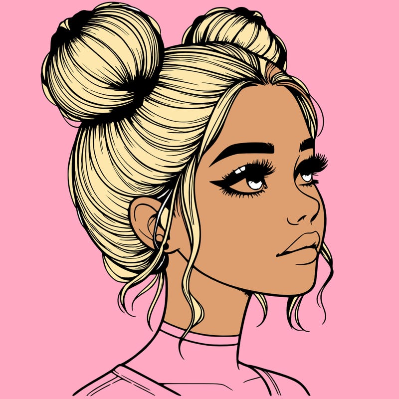realistic girl with buns on the top of her head
