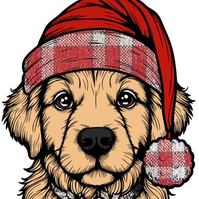 realistic dog with a christmas hat