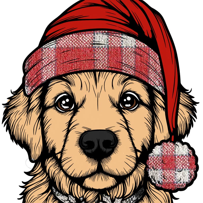 realistic dog with a christmas hat
