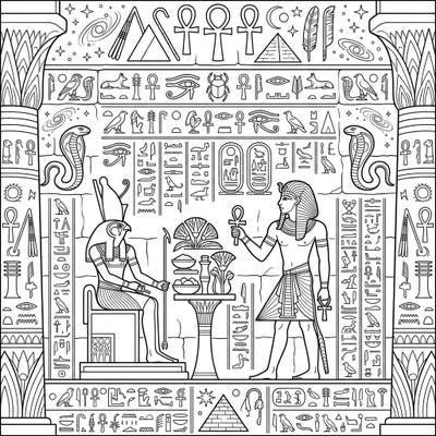 Step into the captivating world of ancient Egypt with this detailed coloring page, perfect for teens. Discover intricate hieroglyphs and powerful symbols from the Pyramid Texts as you bring history to life with your colors.