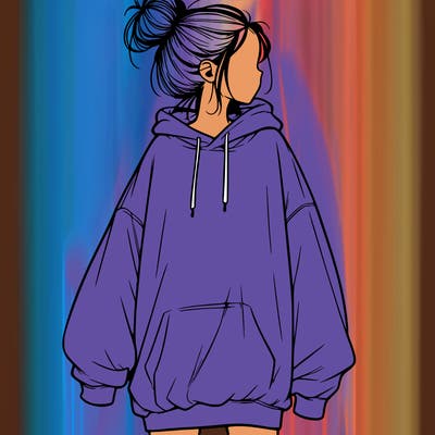 realistic girl with a oversized sweatshirt on and a bun