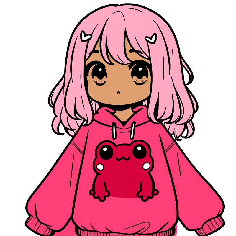 girl wearing frogging sweatshirt