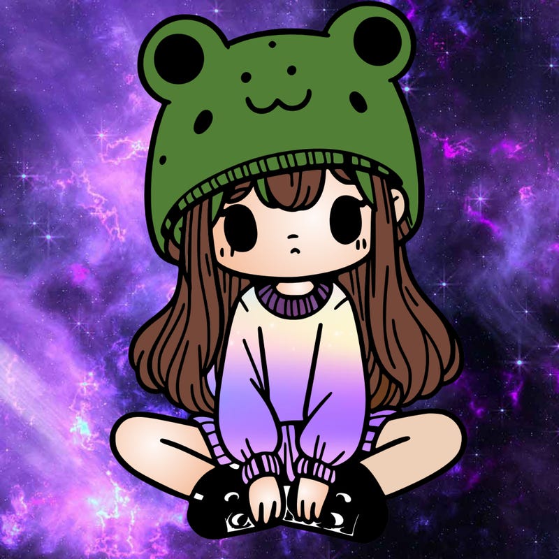 a girl wearing a frog hat and some frog socks