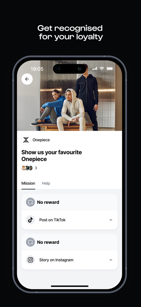 Club - Club app interface showing a brand mission for creators to post on TikTok and Instagram