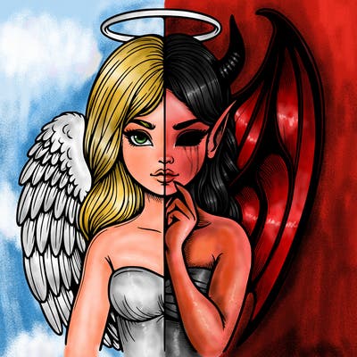 realistic angel half demon