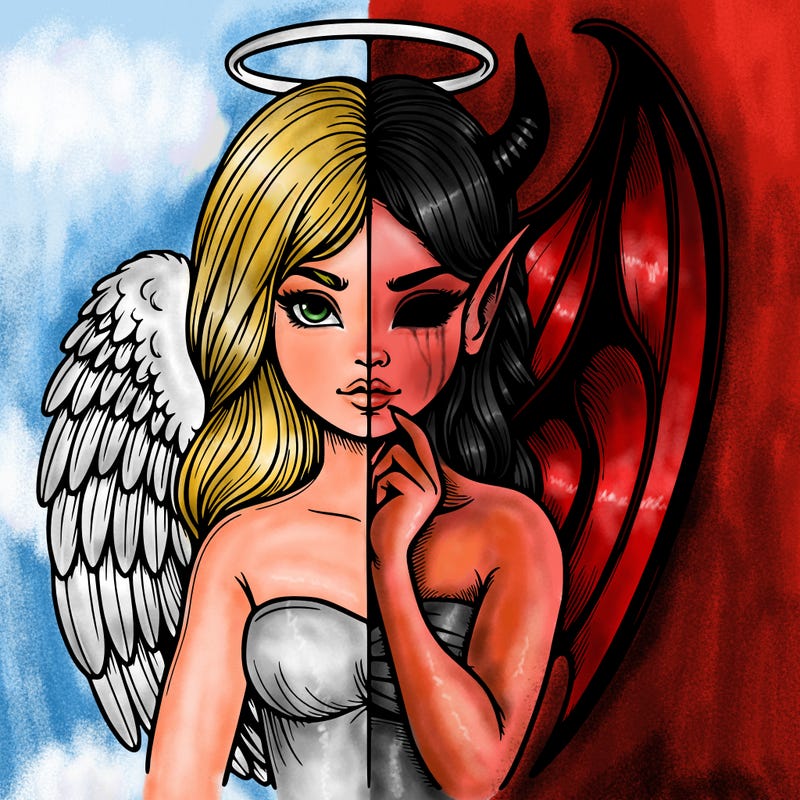 realistic angel half demon