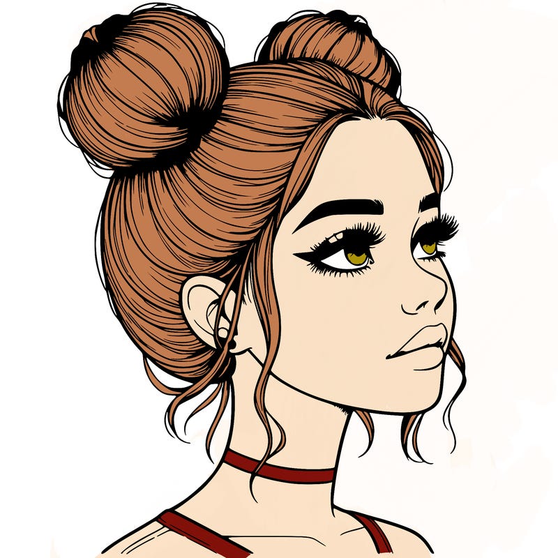 realistic girl with buns on the top of her head