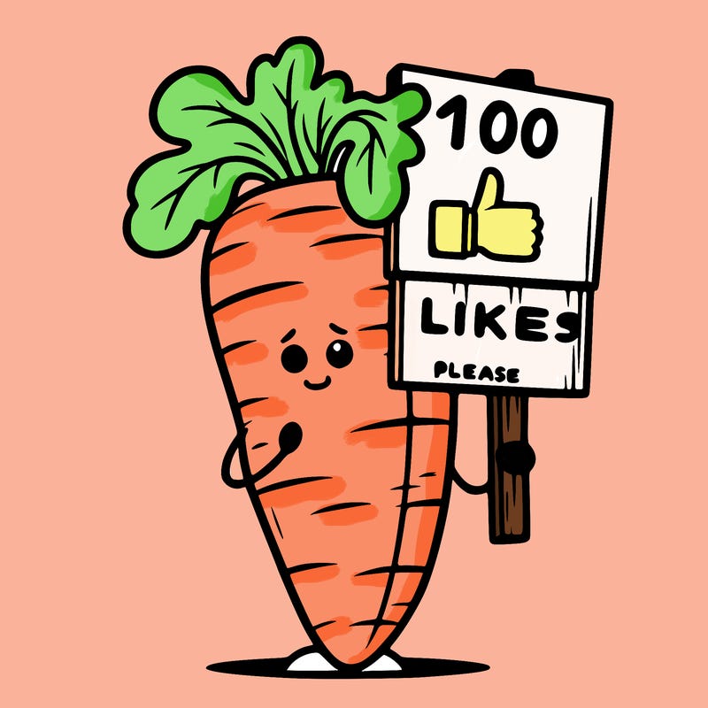 carrot hold ing sign that says 100 likes pls