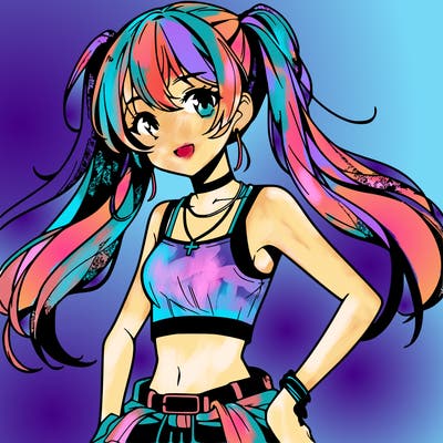 anime girl wearing crop top