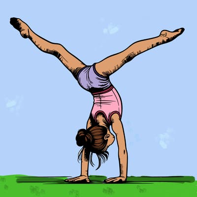 realistic gymnastic hand stand girl in four splits