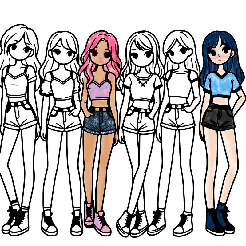 a group of girls wearing crop tops and shorts