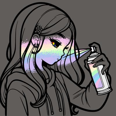 a realistic girl spray painting