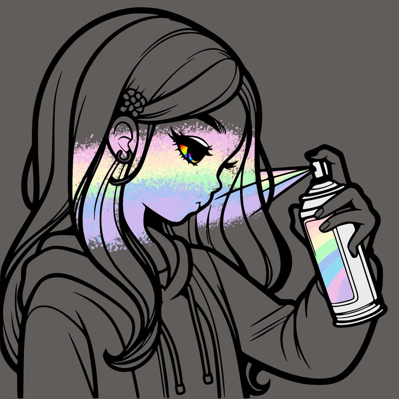 a realistic girl spray painting