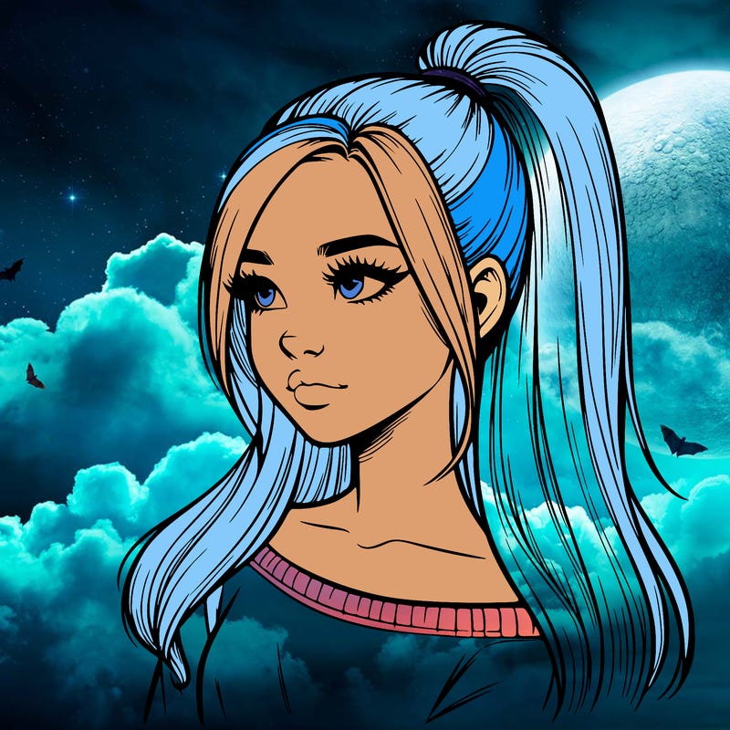 realistic girl with a high ponytail