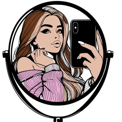 realistic girl taking mirror selfie beautiful