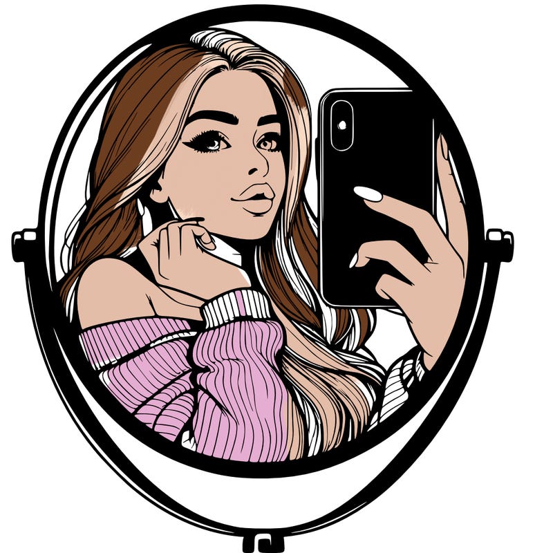 realistic girl taking mirror selfie beautiful