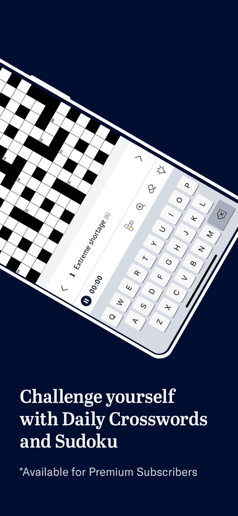 Benutzeroberfläche der The Age App, die ein tägliches Kreuzworträtsel für Premium-Abonnenten zeigt