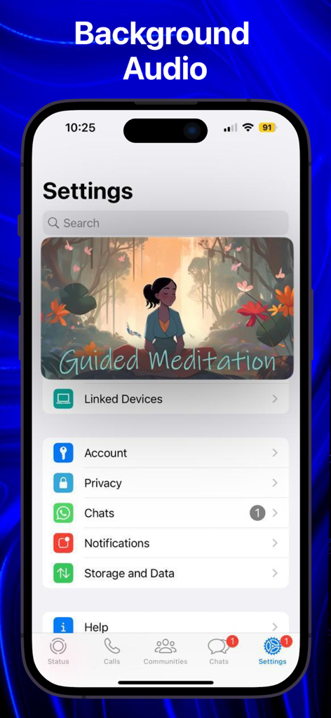Bro Browser - PiP Video Player - Una captura de pantalla que demuestra la función de audio en segundo plano y video picture-in-picture en un iPhone mientras se navegan por la configuración.