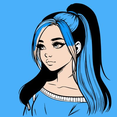 realistic girl with a high ponytail