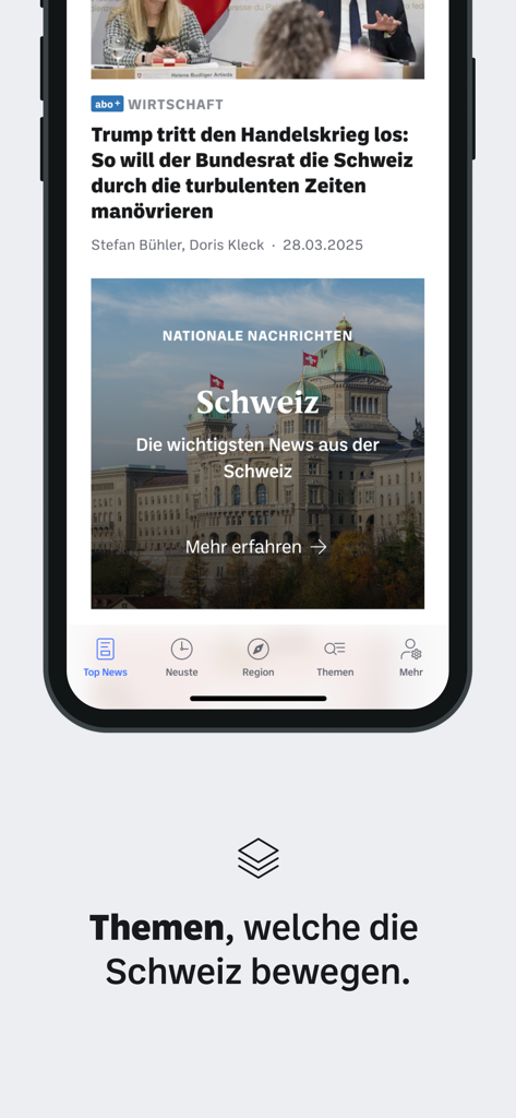 Luzerner Zeitung - Oberfläche der Luzerner Zeitung-App, die Schweizer nationale Nachrichten und Schlagzeilen auf einem Smartphone anzeigt.