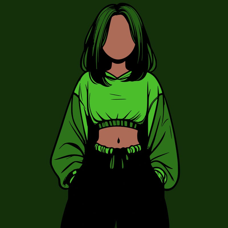 realistic girl faceless with baggy pants and a crop top