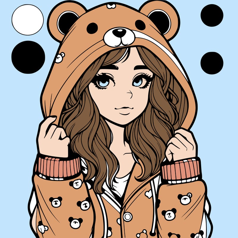 realistic girl in a animal pjs hoodie