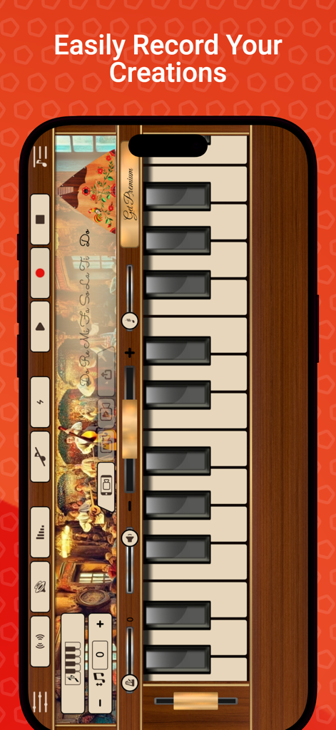 Balalaika - Screenshot of the Balalaika Sim mobile app showing the recording interface and virtual keyboard.