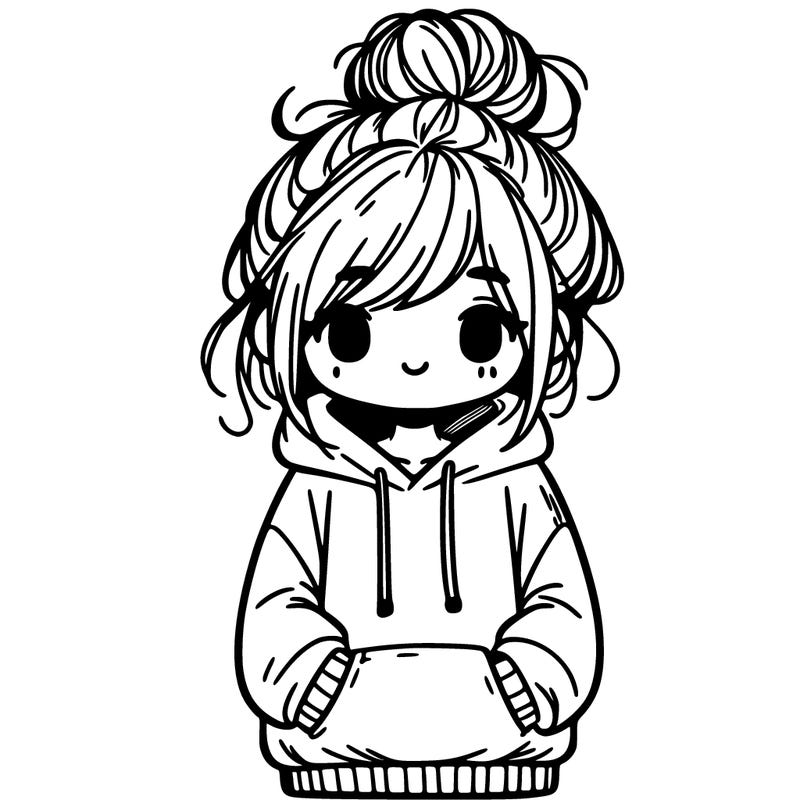 girl with messy bun and an oversized hoodie