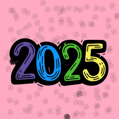 one line scrawled numbers sketch design “2025”