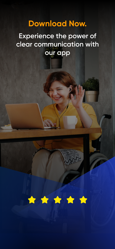 Deaf Transcribe:Speech to Text - A smiling woman in a wheelchair using the app for clear communication during a video call