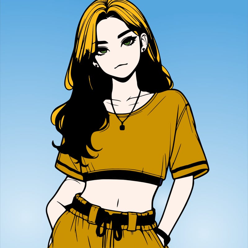 realistic girl witha crop top and baggy pants
