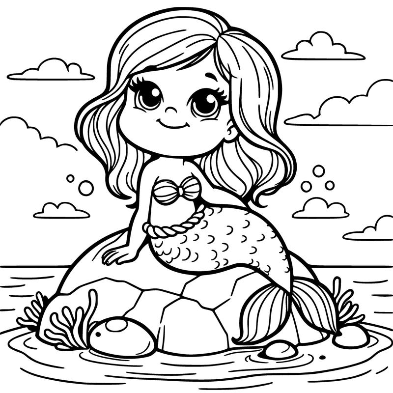 baby mermaid sitting on rock above ocean