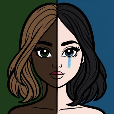 a woman divided in half