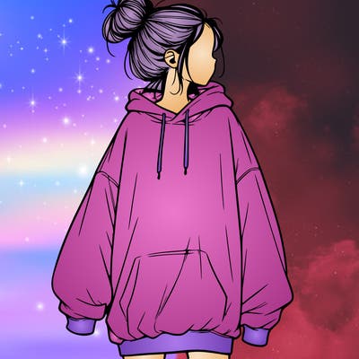 realistic girl with a oversized sweatshirt on and a bun