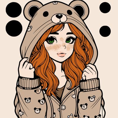 realistic girl in a animal pjs hoodie
