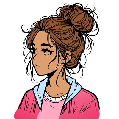 realistic teenage girl with a messy bun