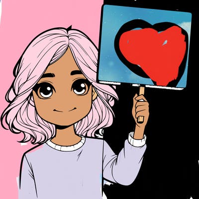 realistic girl holding up a sign