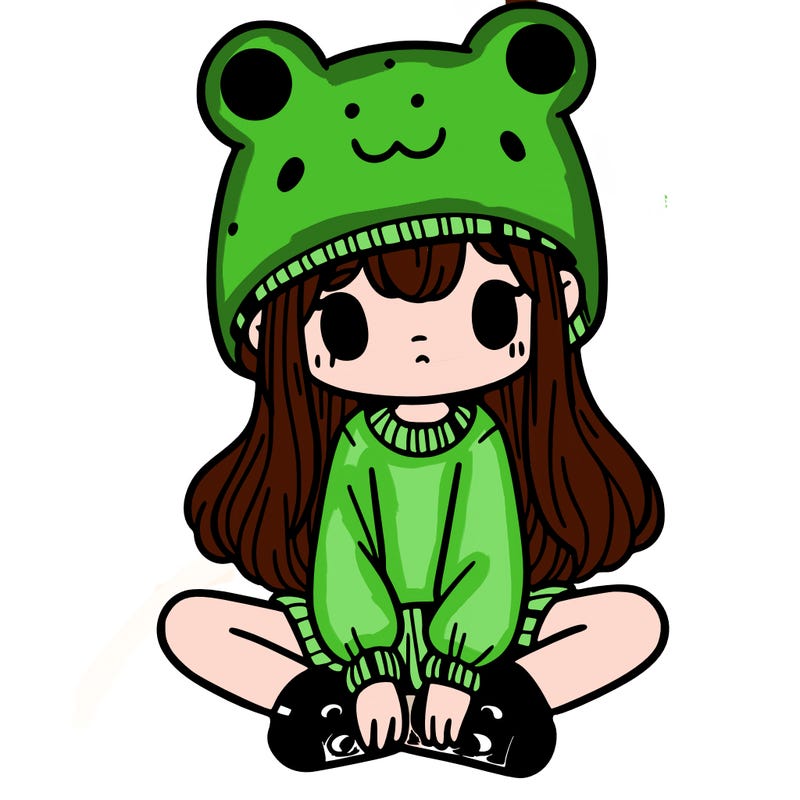 a girl wearing a frog hat and some frog socks
