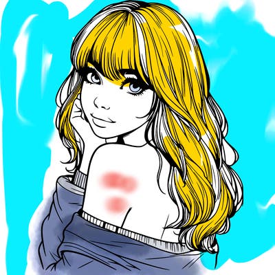 realistic girl with bangs looking over her shoulder