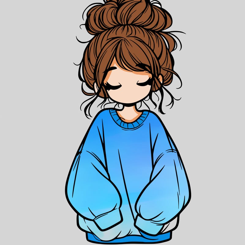 girl with baggy sweatshirt and messy bun