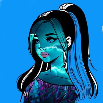 realistic girl with a high ponytail