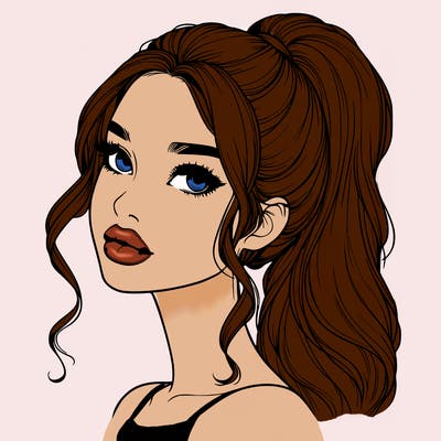 realistic girl with a ponytail on her hair and lips