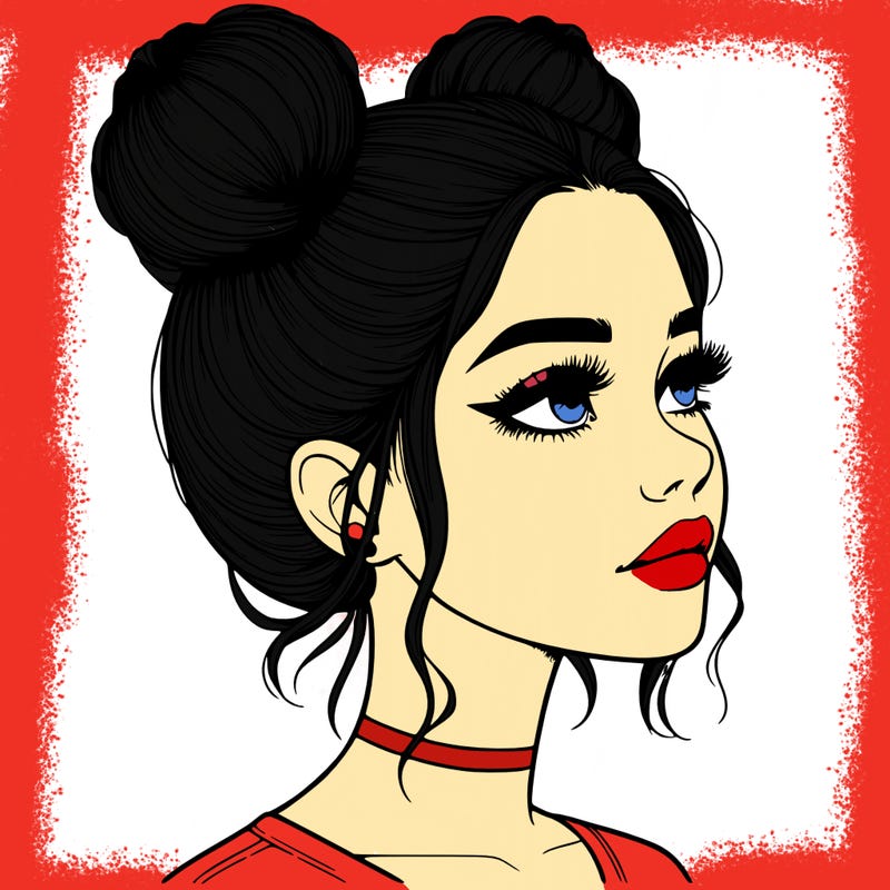 realistic girl with buns on the top of her head