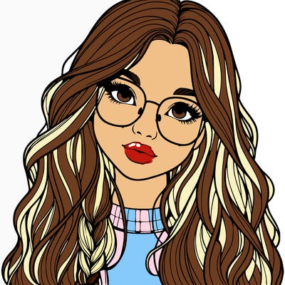 girl with long hair and freckles and glasses realistic