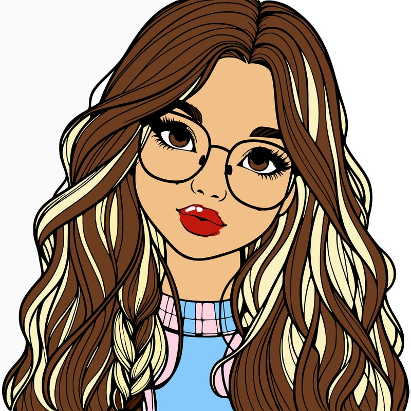 girl with long hair and freckles and glasses realistic